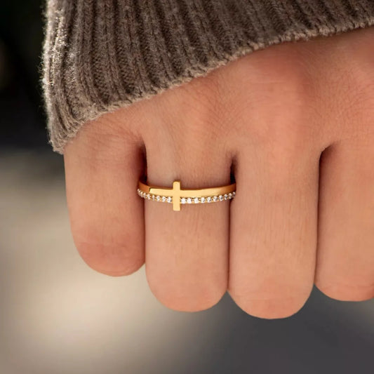 925 Sterling Silver Cross Ring — Dainty Gold Stacking