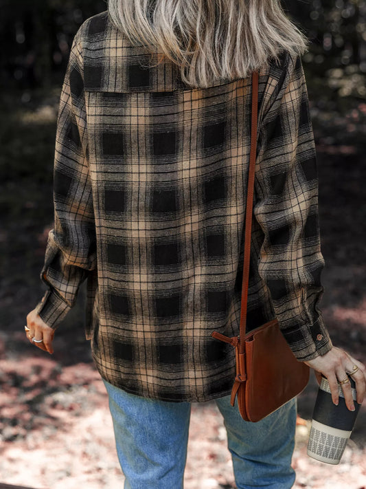 Plaid Double Flap Pocket Brushed Shacket