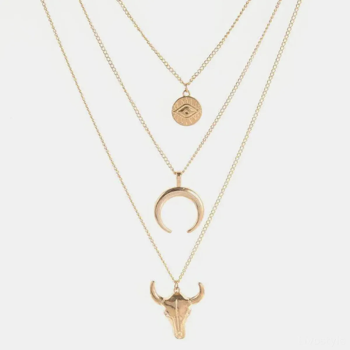 Alloy Three-Layered Bull Head Pendant Necklace