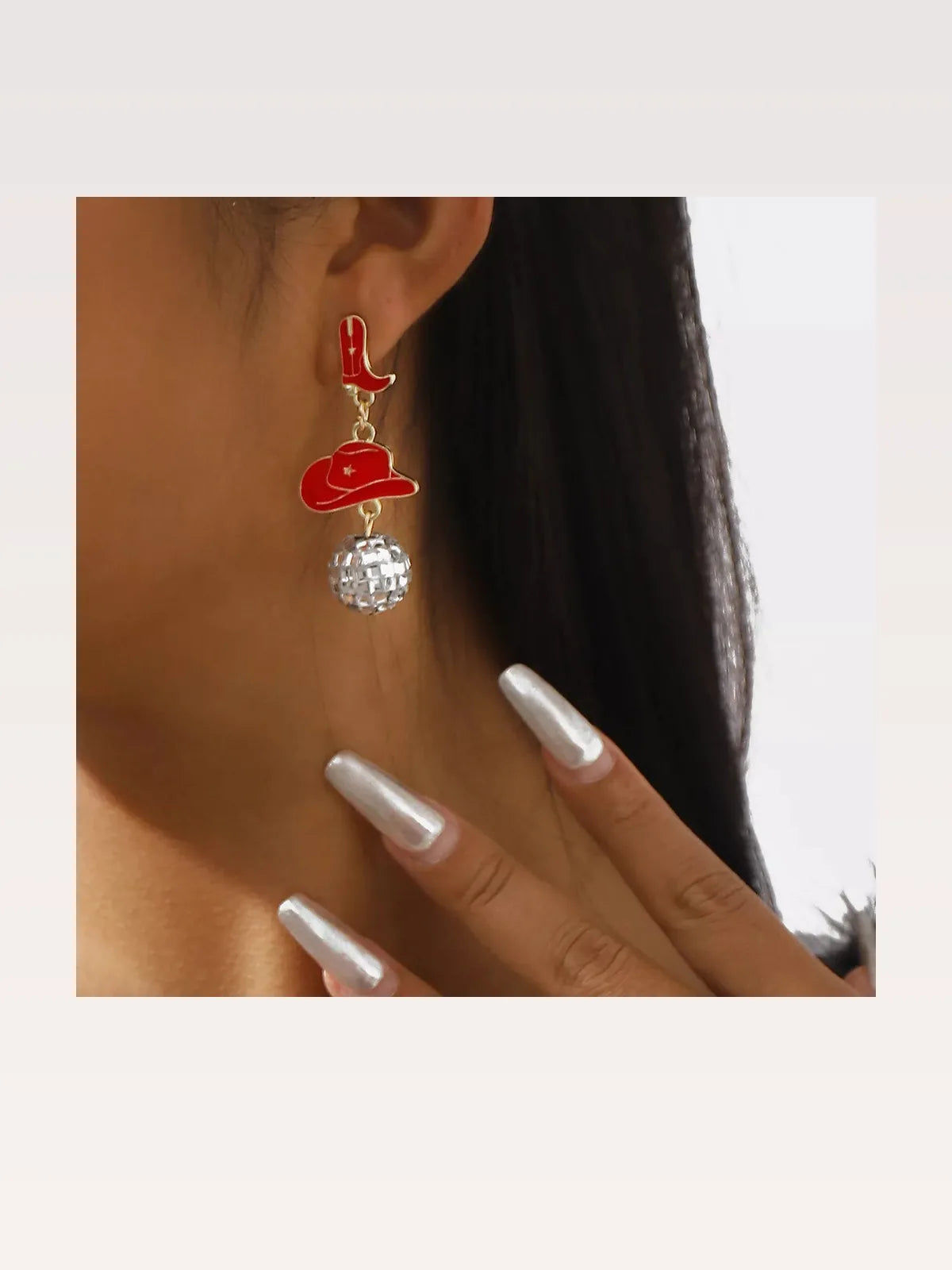 Asymmetrical Cowgirl Boot Hat Ball Dangle Earrings