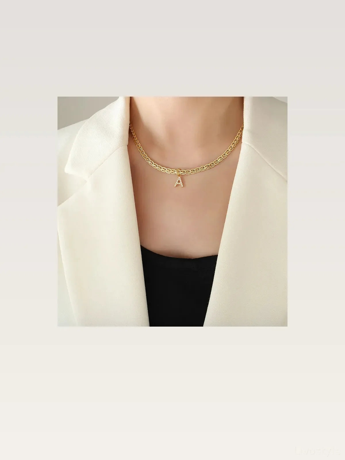 Brass Inlaid Zircon Letter A Pendant Necklace
