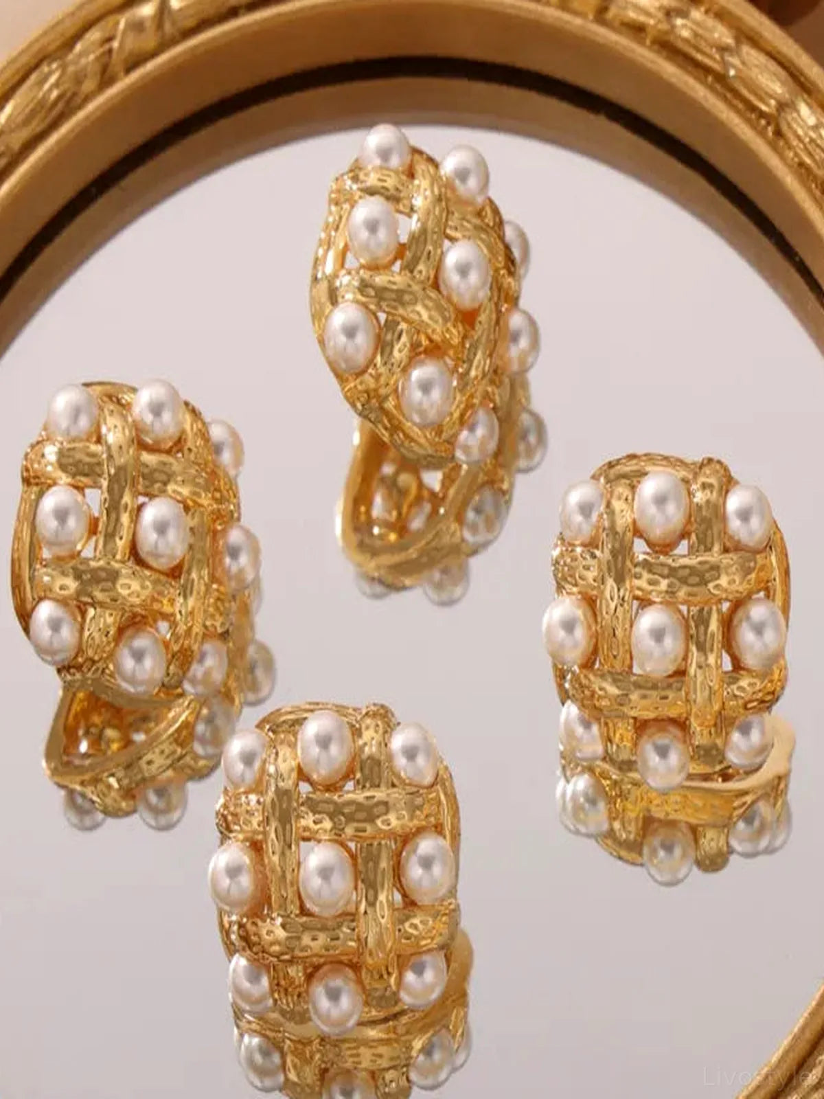 Copper Shell Pearl Stud Earrings