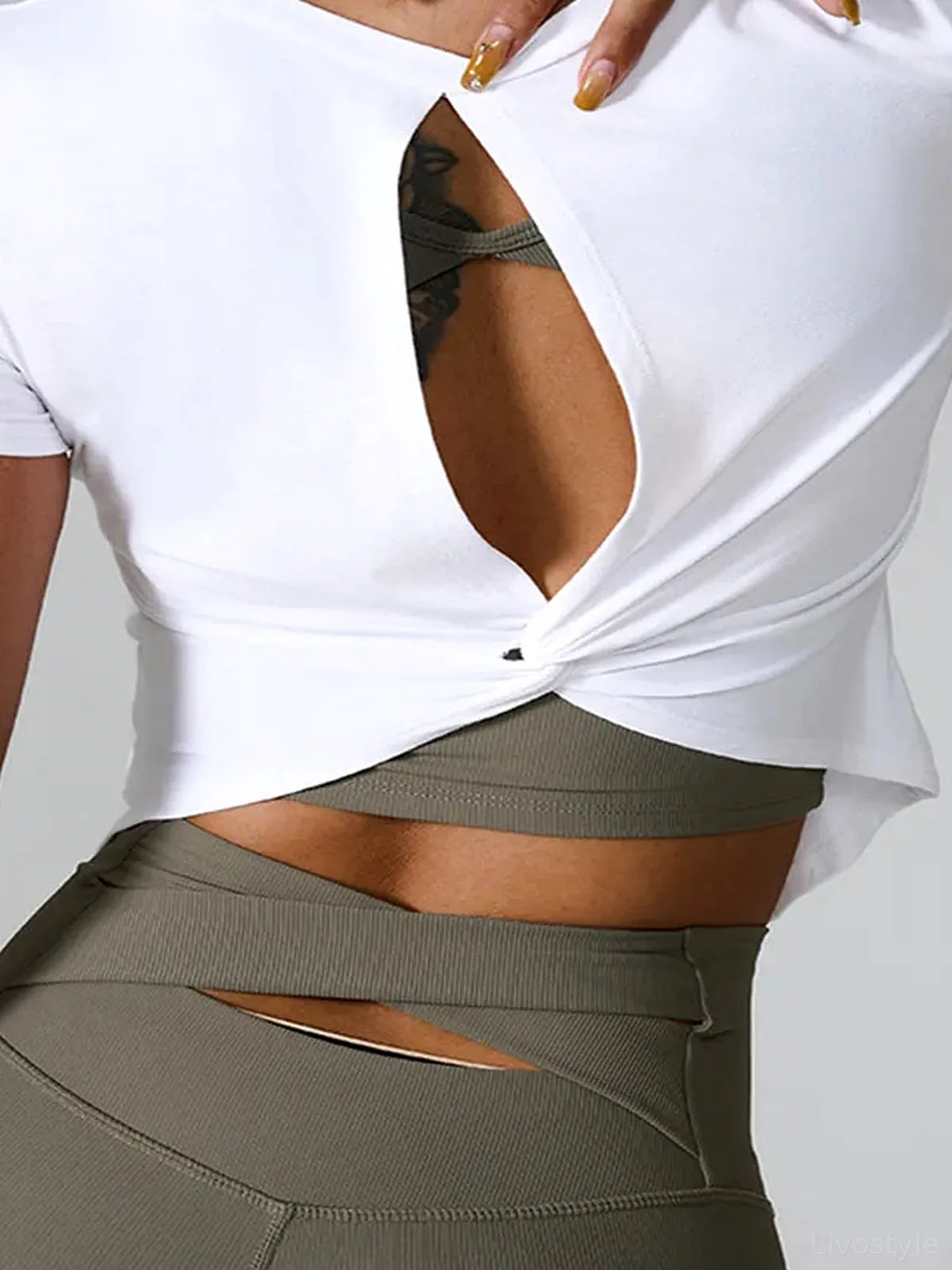 Cutout Round Neck Short Sleeve Active T-Shirt