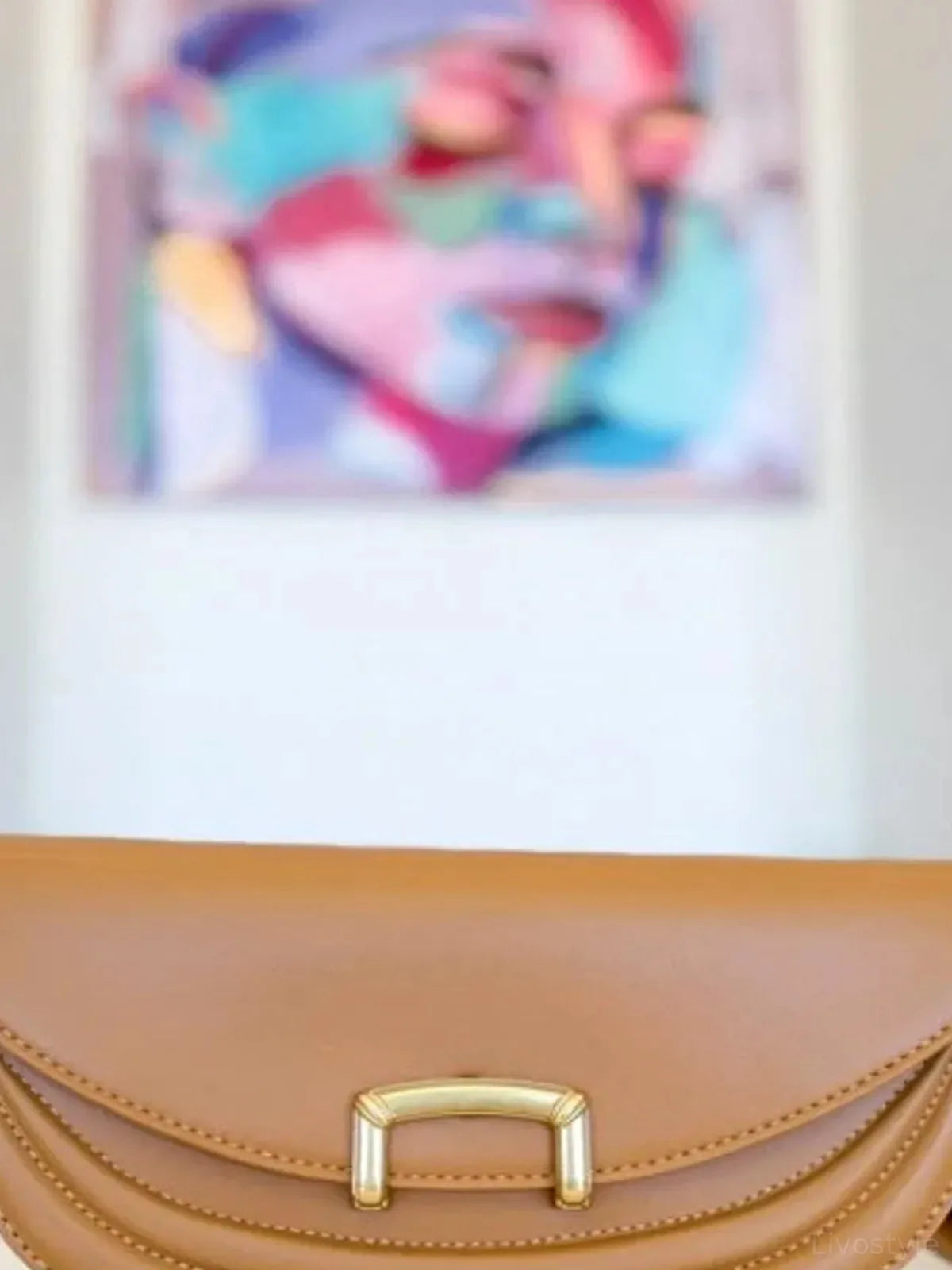 Buckle Closure Crescent Faux Leather Crossbody Bag