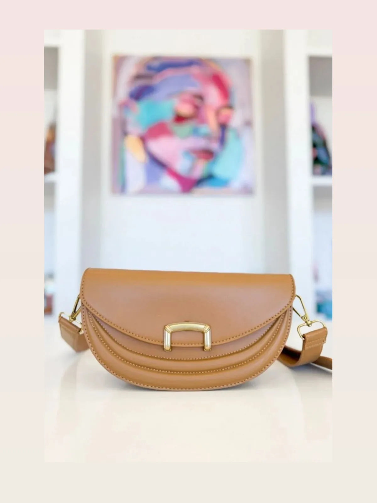 Buckle Closure Crescent Faux Leather Crossbody Bag