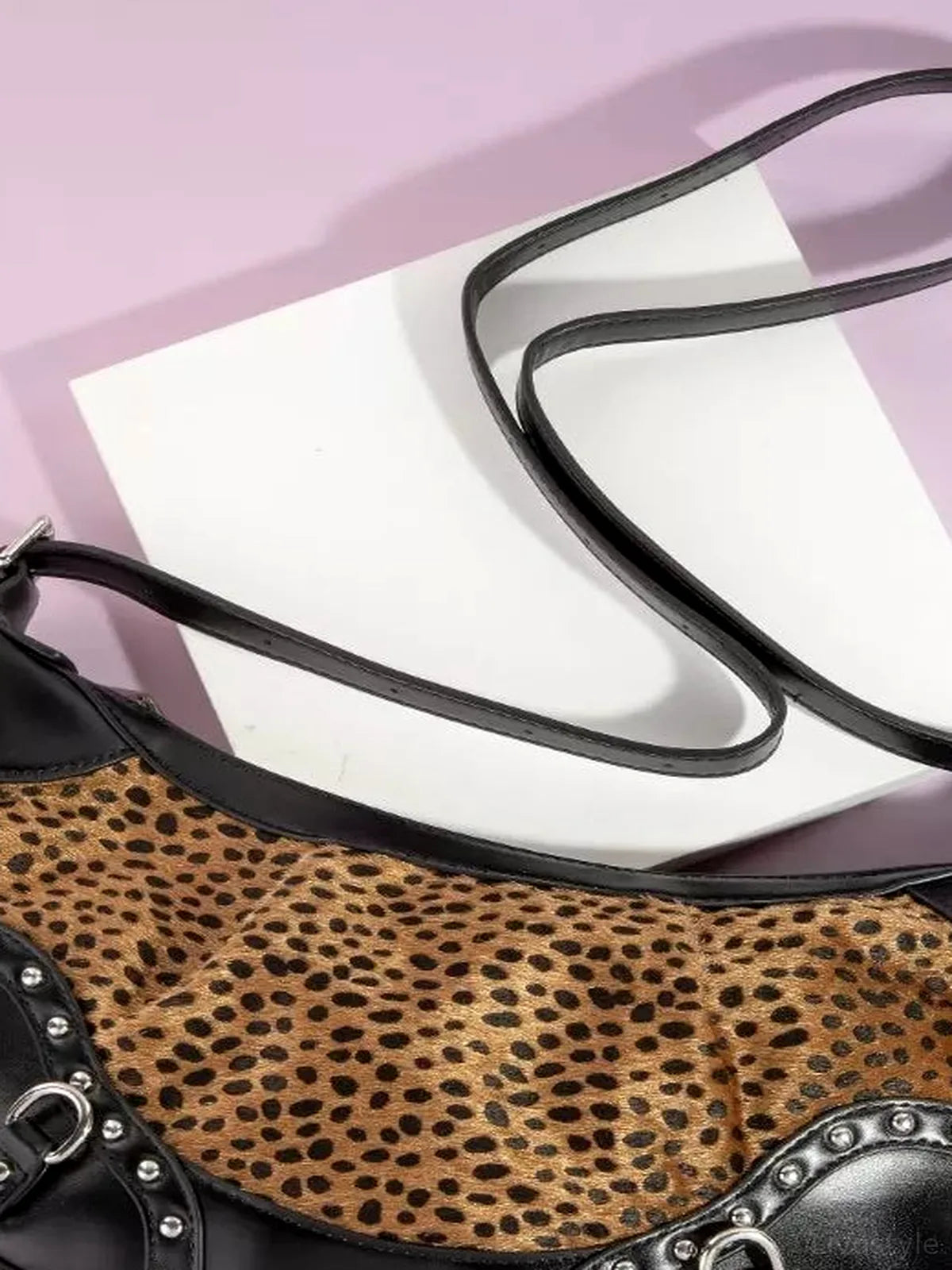 Dark Spotted Leopard Print Half Moon Shoulder Bag
