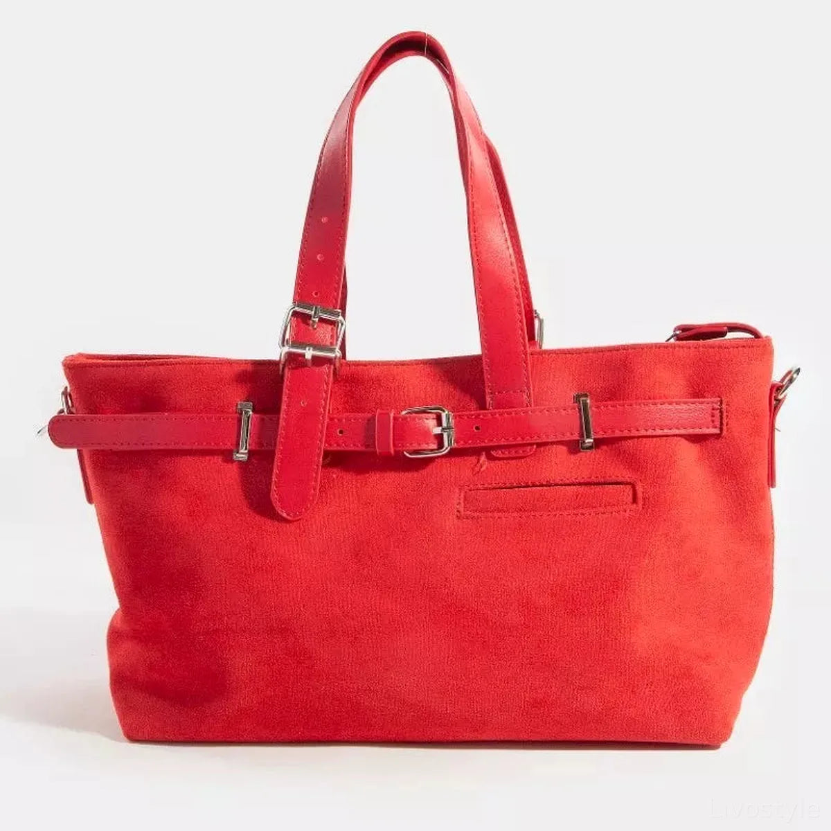 Faux Leather Buckle Strap Detail Tote Bag