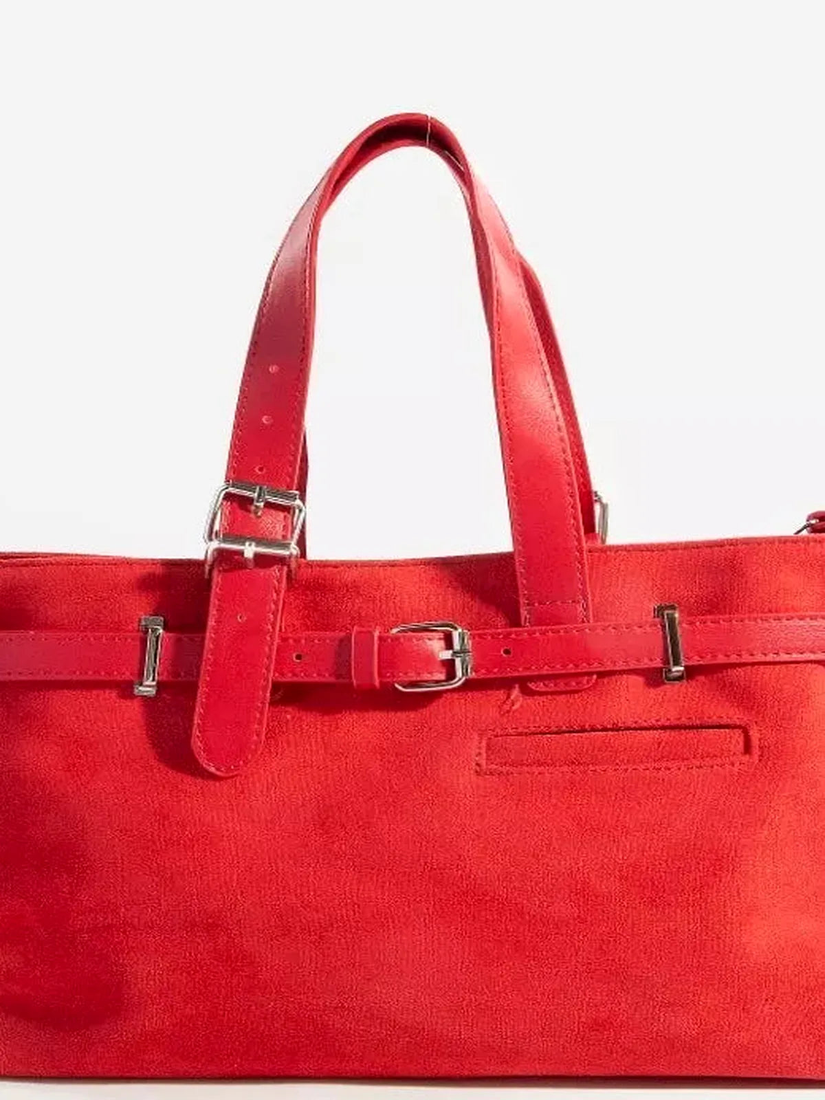 Faux Leather Buckle Strap Detail Tote Bag