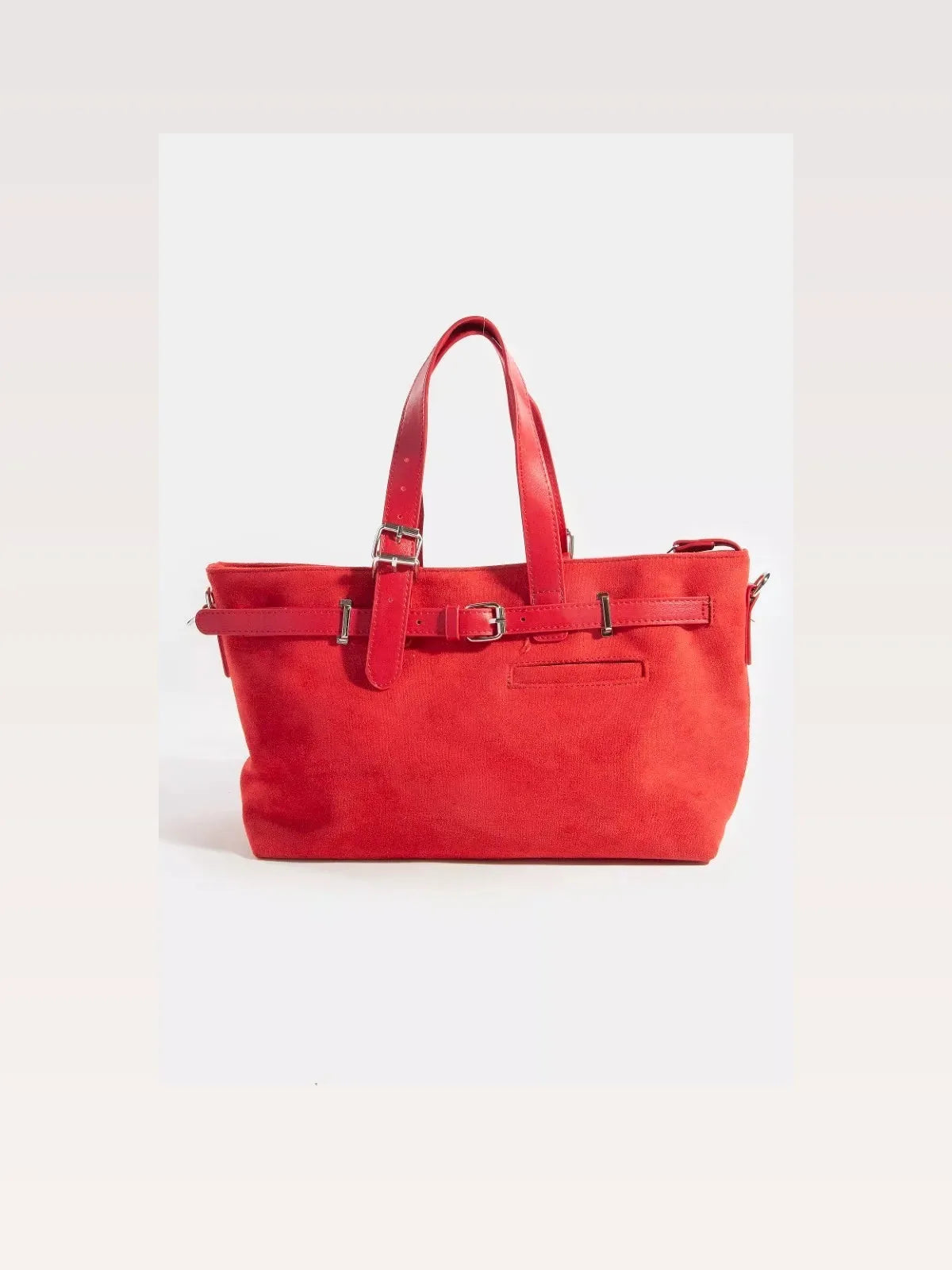 Faux Leather Buckle Strap Detail Tote Bag