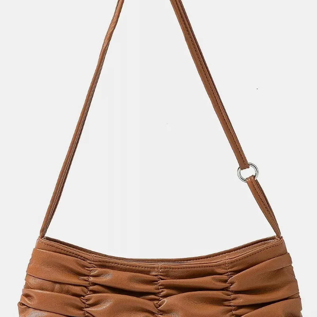 Segmented Pleated Faux Leather Hand Bag in Dark Brown