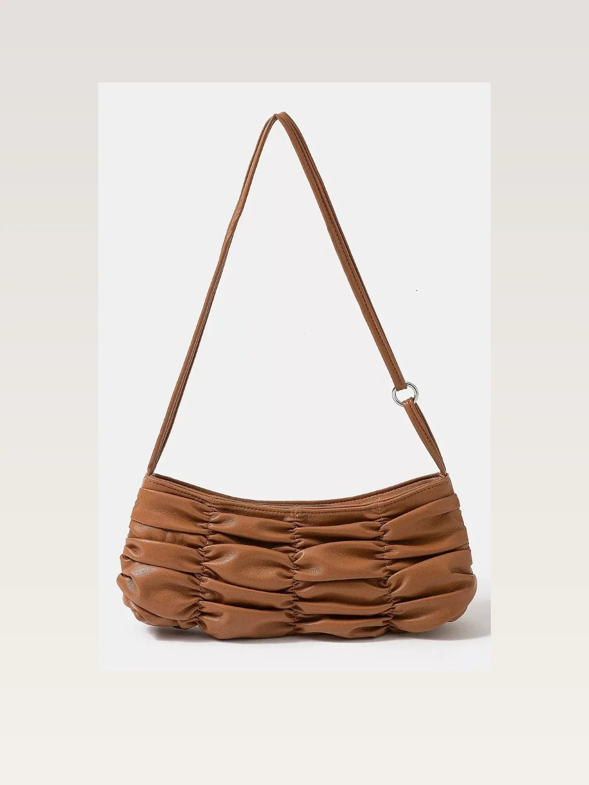 Segmented Pleated Faux Leather Hand Bag in Dark Brown
