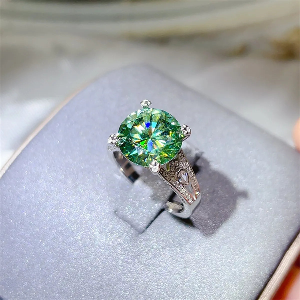 5 Carat Moissanite 925 Sterling Silver Ring — Green Anniversary