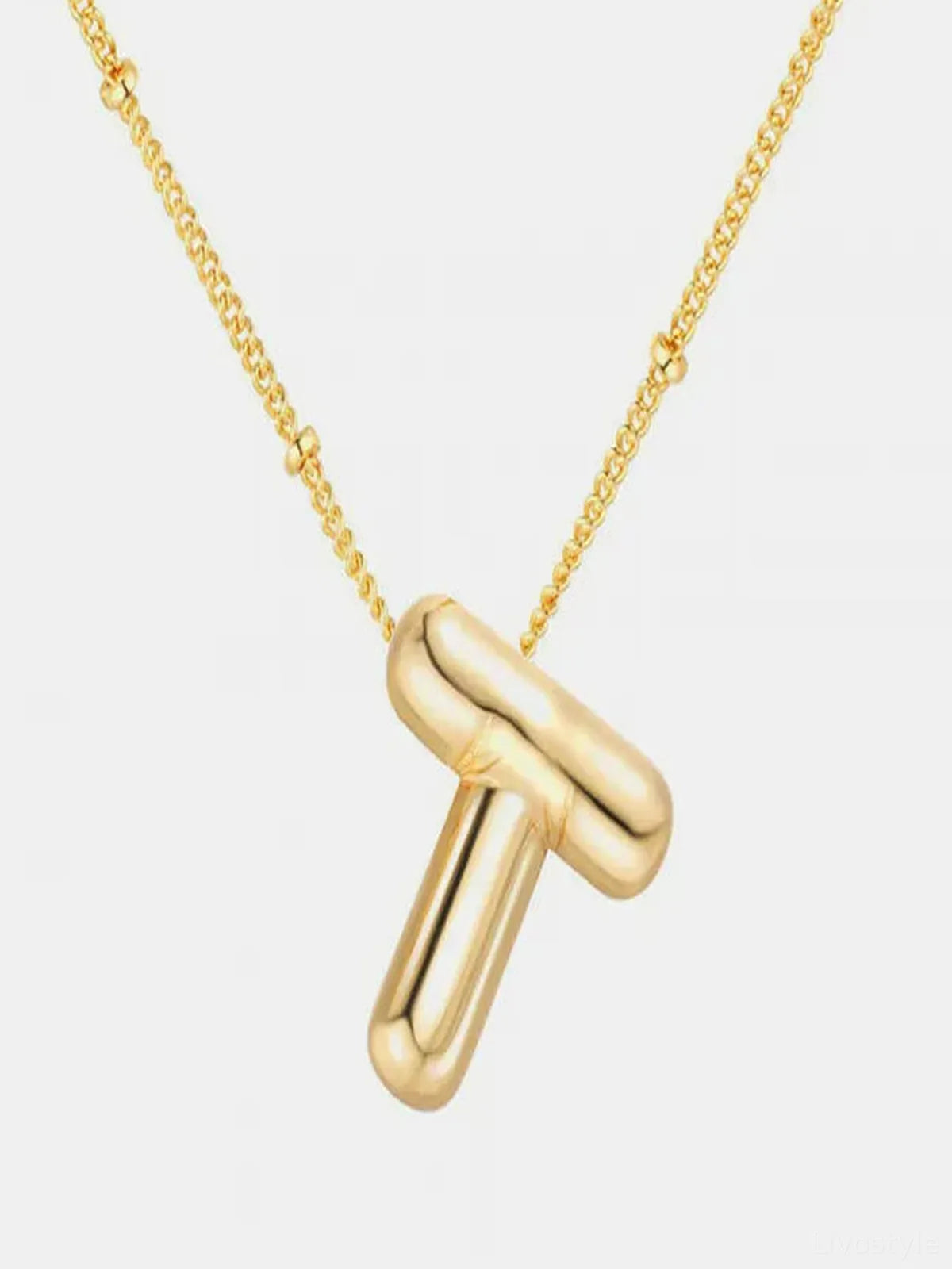 Gold-Plated Bubble Initial T Necklace