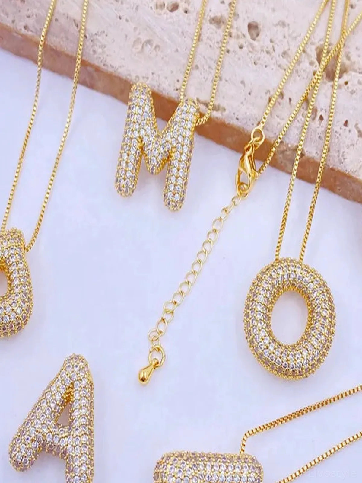 Inlaid Zircon Bubble Initial A Necklace