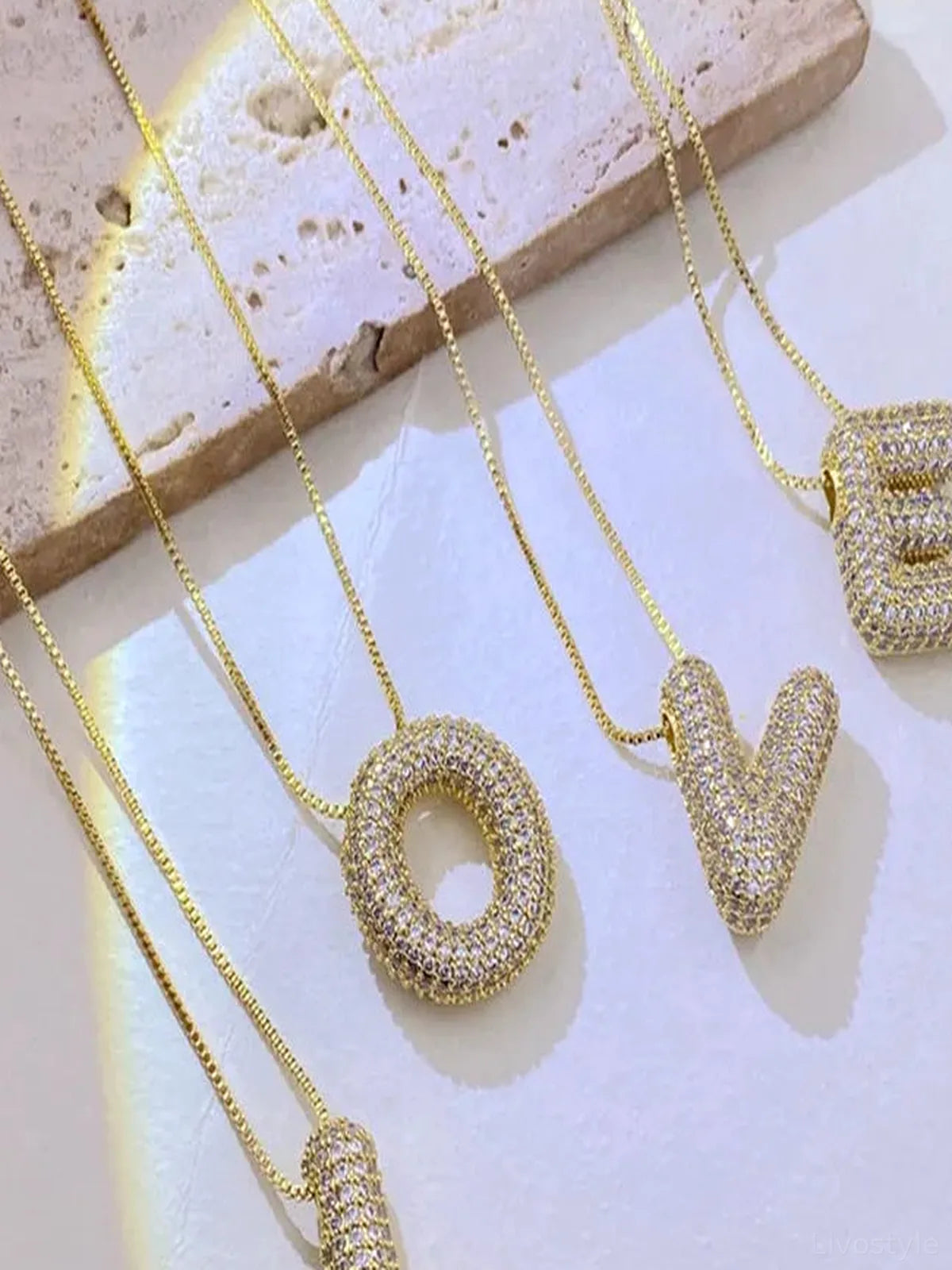 Inlaid Zircon Bubble Initial L Necklace