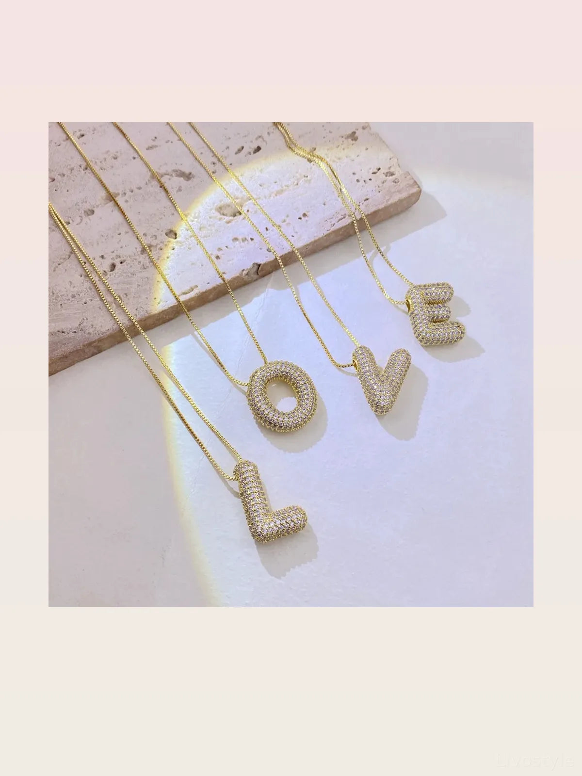 Inlaid Zircon Bubble Initial L Necklace