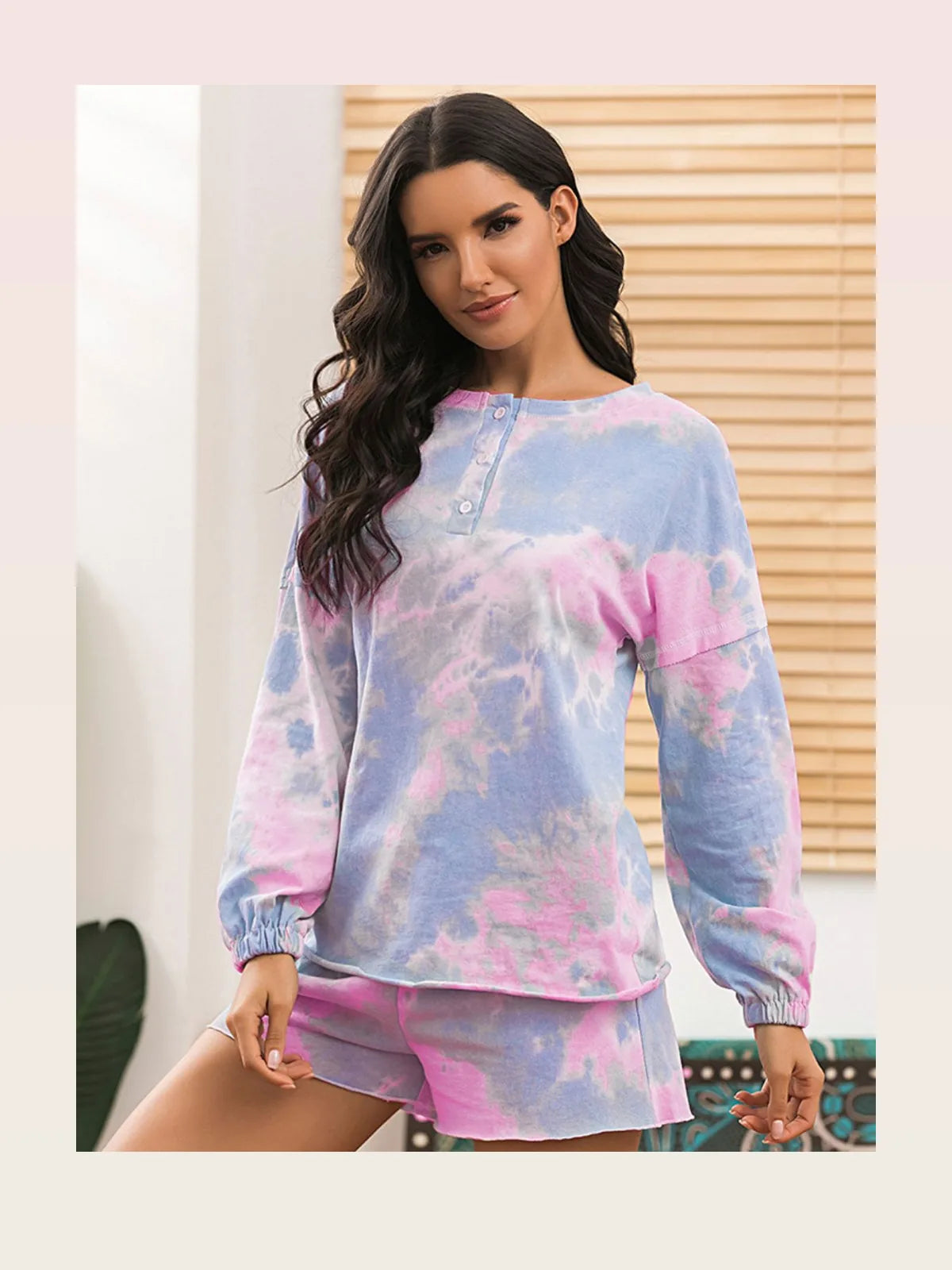 Ivy Lane Tie-Dye Long Sleeve Top and Shorts Lounge Set