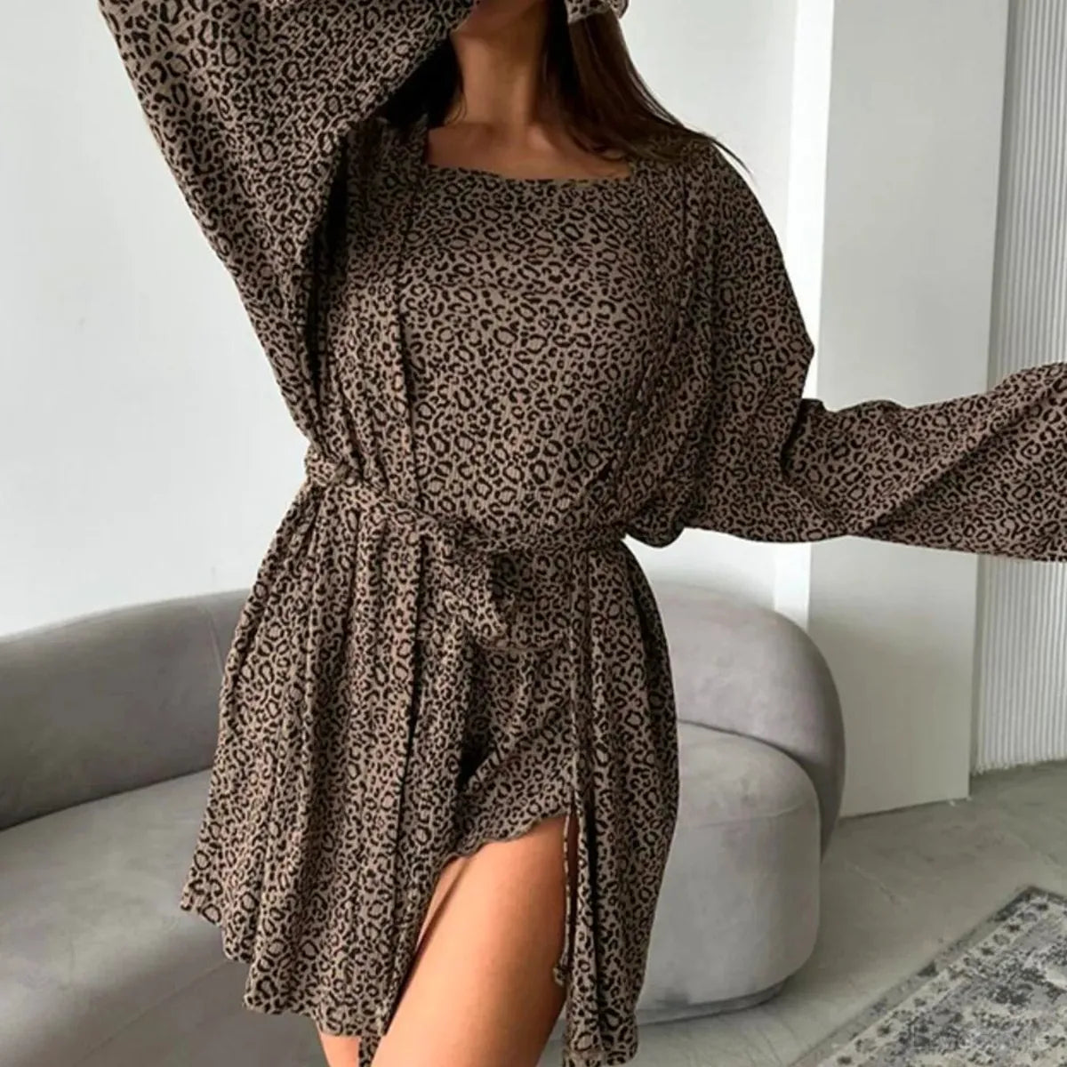 Leopard Cami Cardigan and Shorts 3-Piece Set