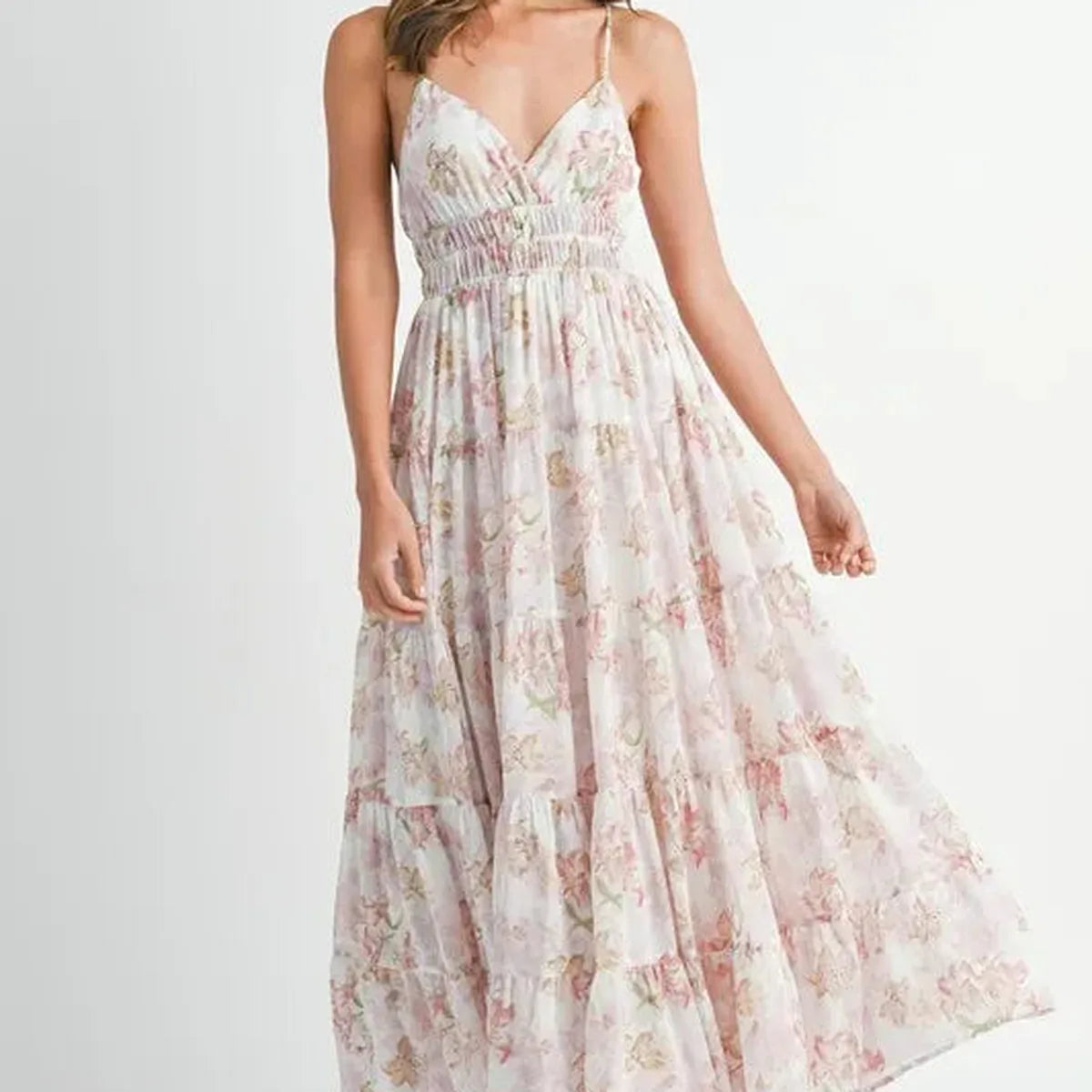 Floral Print Tiered Cami Maxi Dress