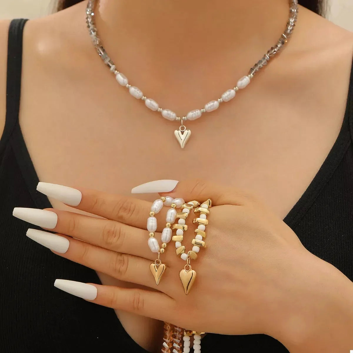 Pearl & Heart Pendant Necklace