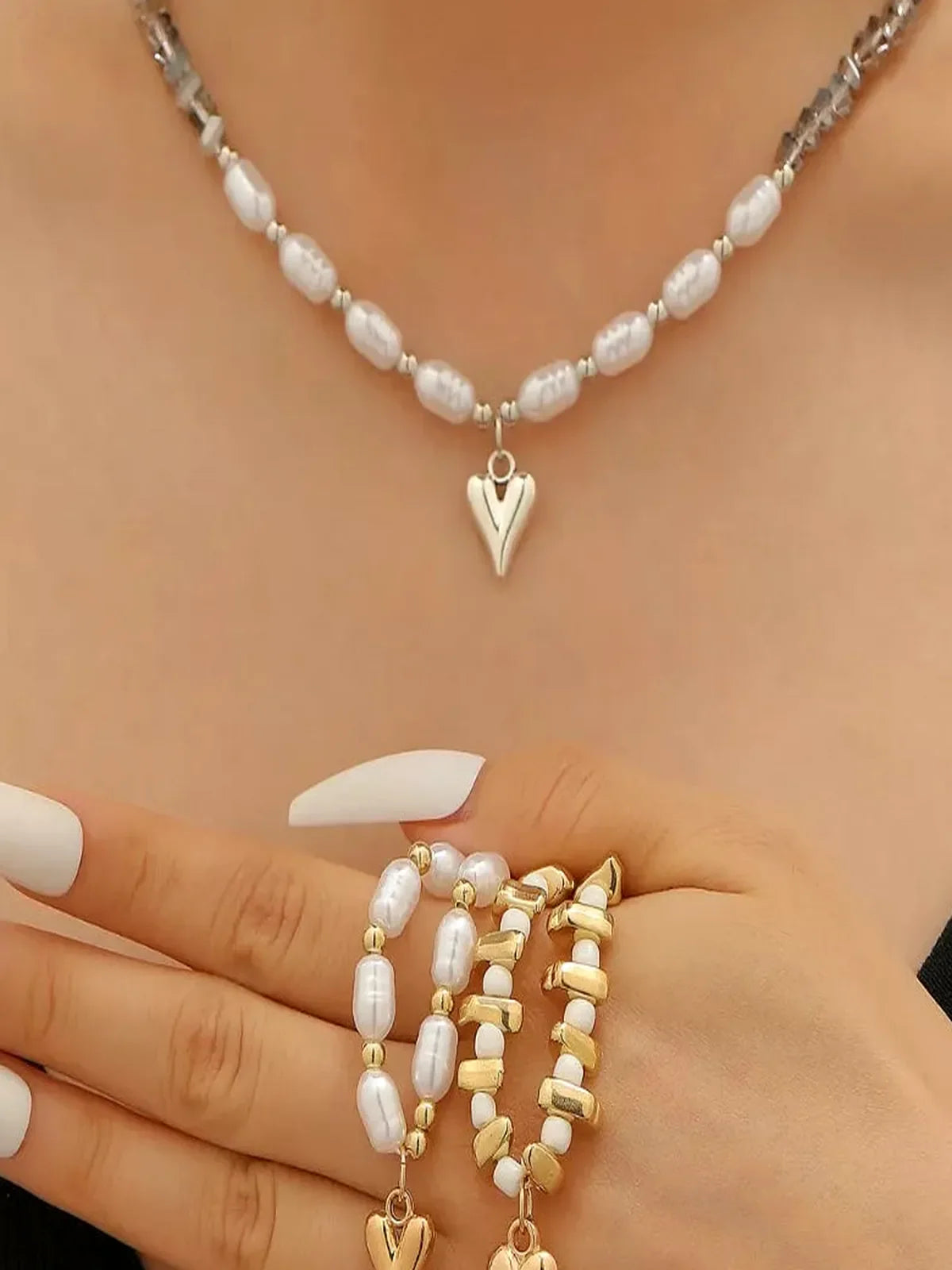 Pearl & Heart Pendant Necklace