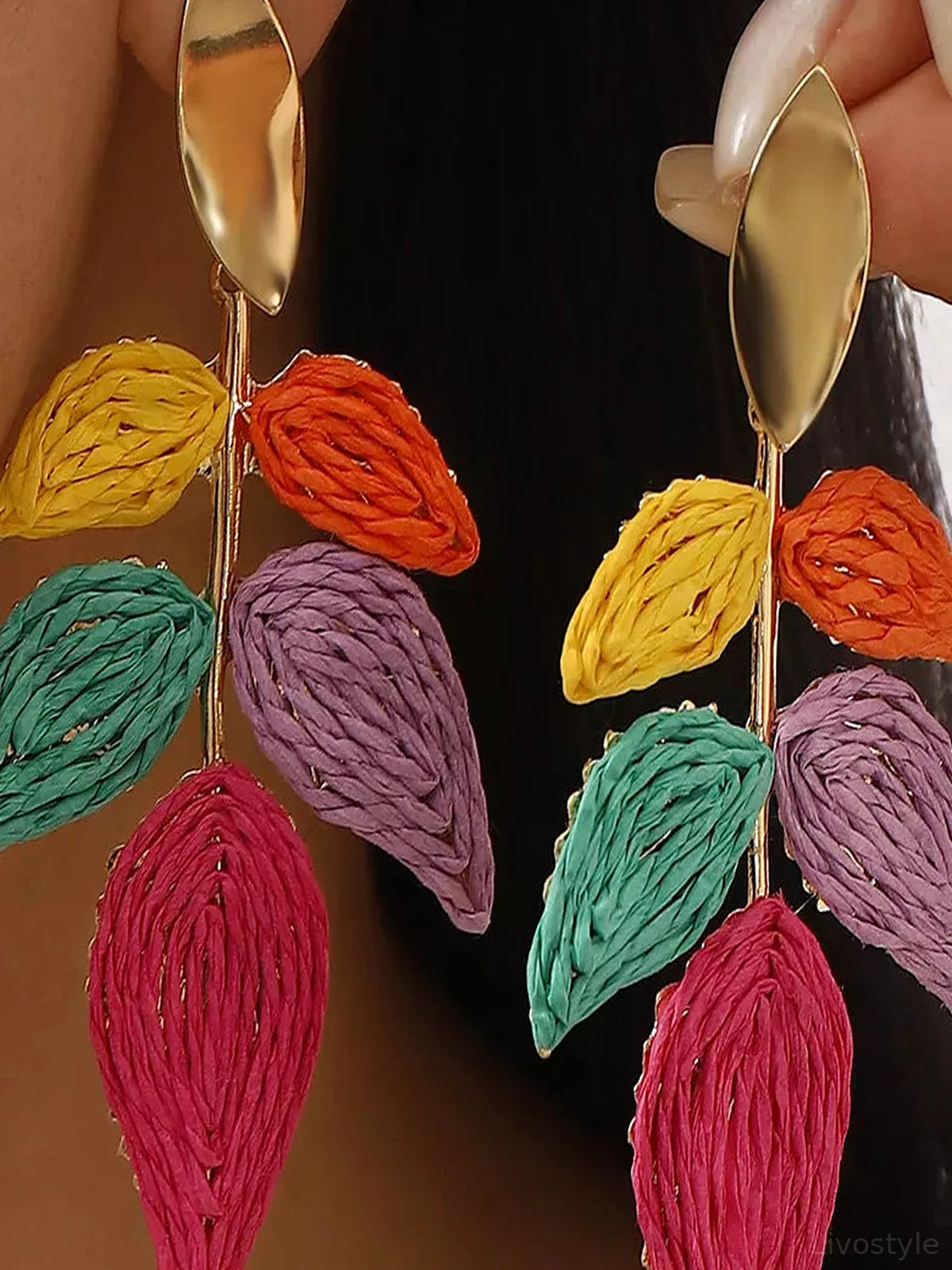 Rattan Woven Leaf Dangle Earrings