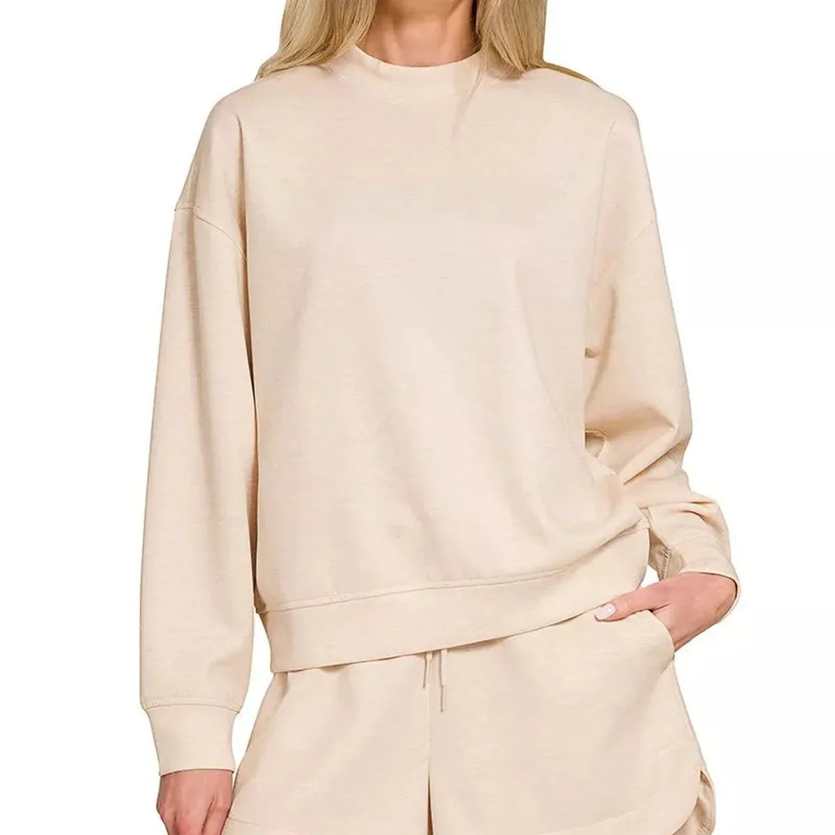Scuba Long Sleeve Sweatshirt and Shorts Set in H BEIGE