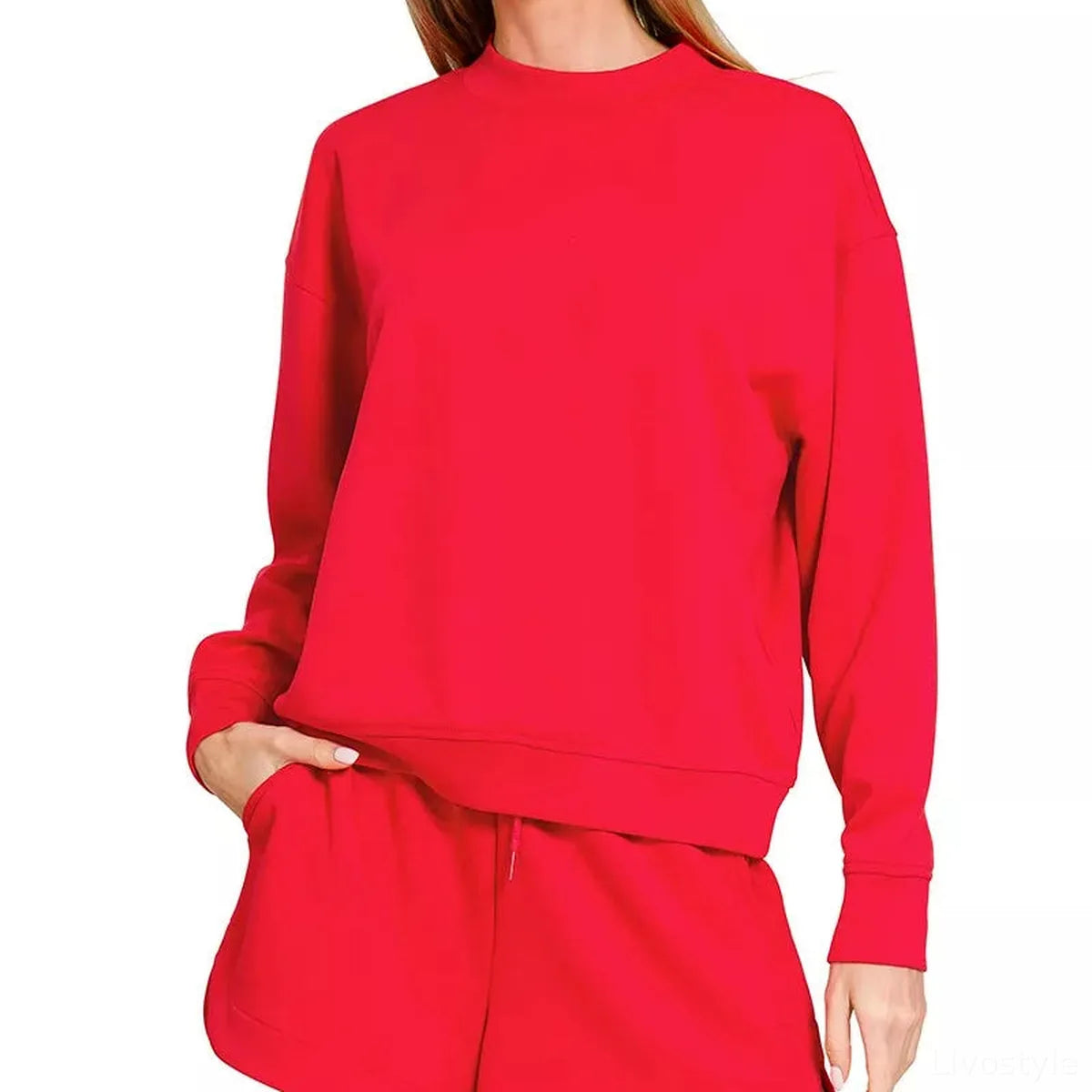 Scuba Long Sleeve Sweatshirt and Shorts Set in RUBY