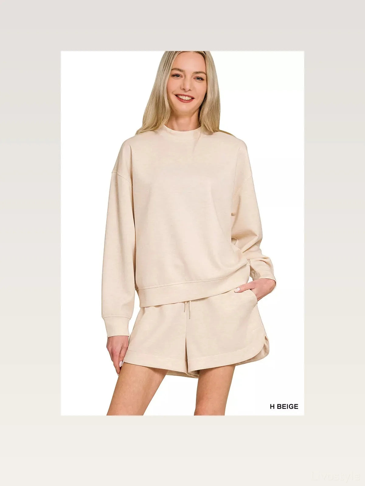 Scuba Long Sleeve Sweatshirt and Shorts Set in H BEIGE