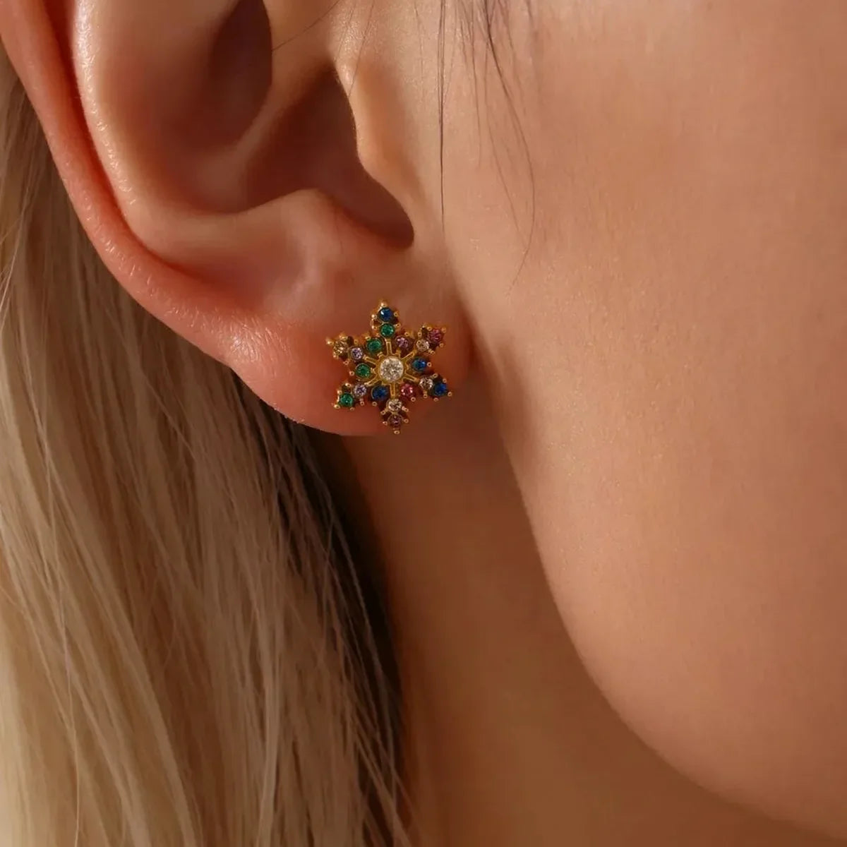 Stainless Steel Snowflake Stud Earrings