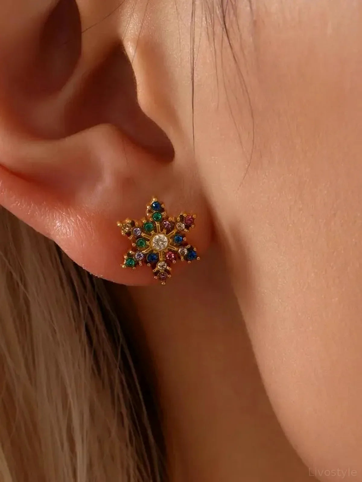 Stainless Steel Snowflake Stud Earrings