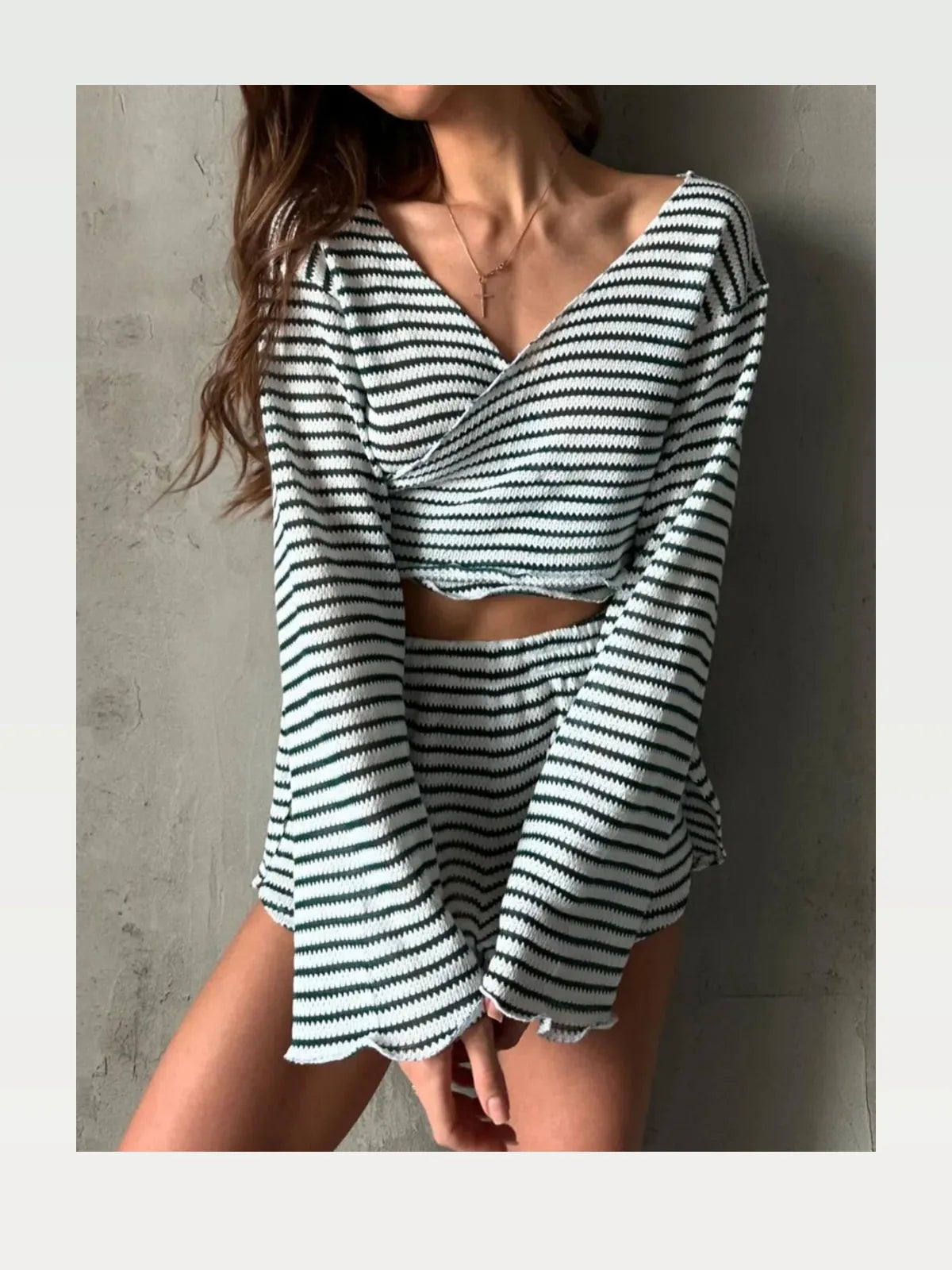 Striped Long Sleeve Top and Shorts Set