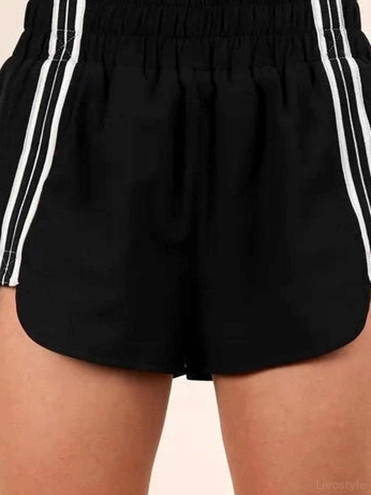 Striped Trim Detail Activewear Shorts in Black