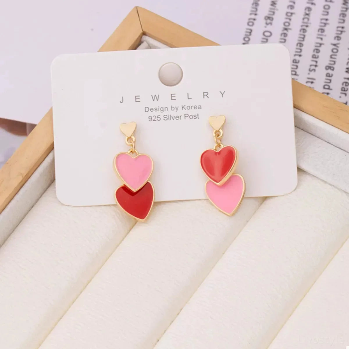 Sweet Doubl Heart Drop Earrings
