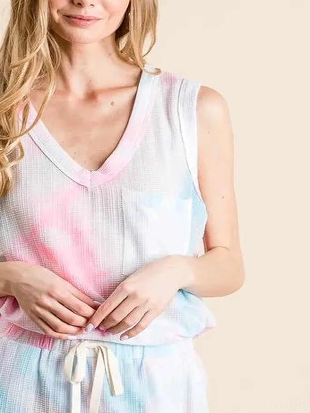 Tie Dye Textured Knit Top and Shorts Set