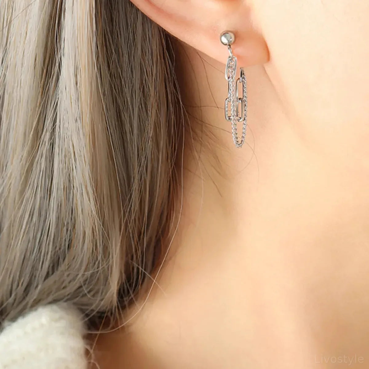 Titanium Steel Double Chain Earrings