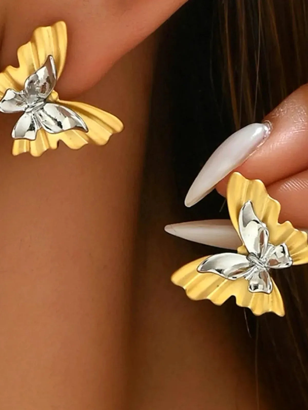 Two-Tone Stainless Steel Butterfly Earrings